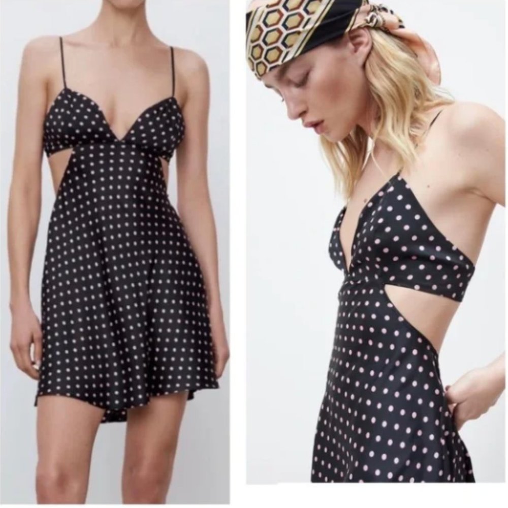 Zara Pink Polka Dot Mini Cut Out Dress Size Medium
